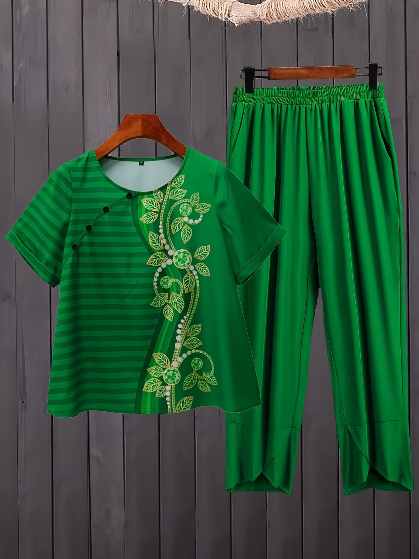 Casual Outfits Women's Floral & Stripe Print Tee & Harem Pants Set