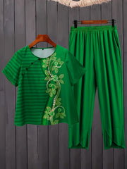 Casual Outfits Women's Floral & Stripe Print Tee & Harem Pants Set