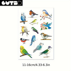 8pcs Bird Cartoon Stickers Parrot Owl Finch Designs for Notebooks & Crafts