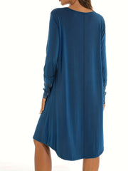 Casual Dress Women's Plus Solid Contrast Lace Long Sleeve Dress