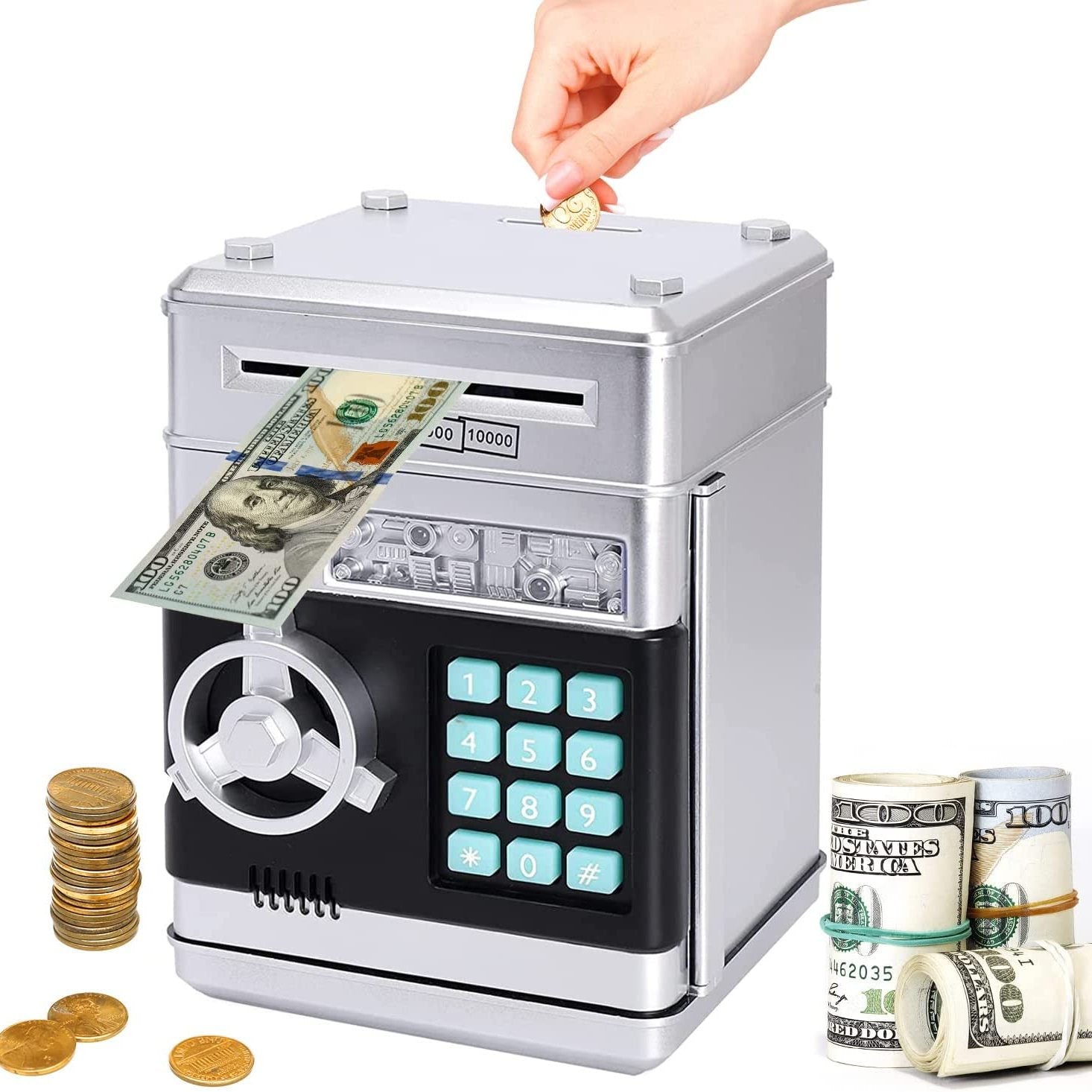 Mini ATM Piggy Bank for Boys Girls with Password Cash and Coin Savings Jar