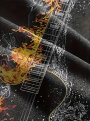 Men's Guitar Pattern Sports T shirt Casual Round Neck Tee Shirt