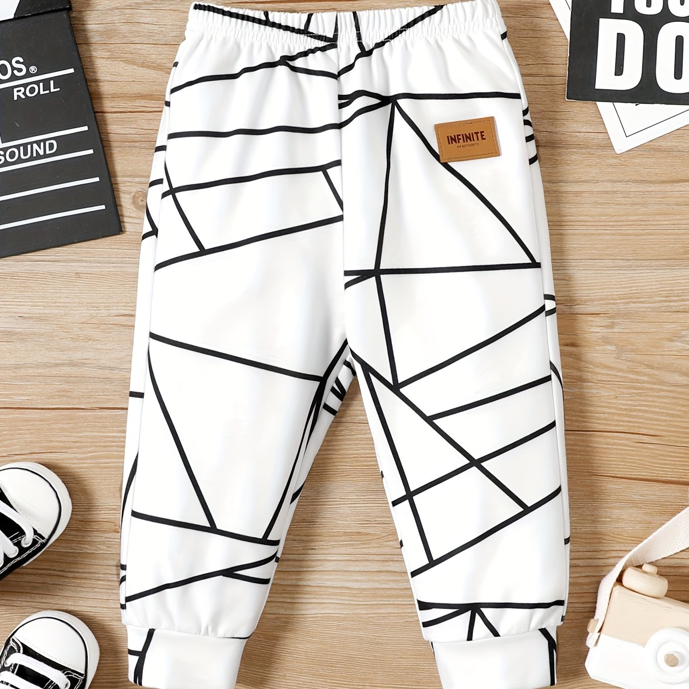 Baby Boy Geometric Print Pants with Leather Patch