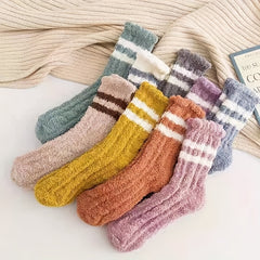 9 Pairs Striped Fuzzy Socks Comfy & Warm Home Floor Socks Women's