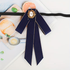 Classic Ribbon Bow Tie Faux Pearl Decor Bowknot Adjustable Neck Tie