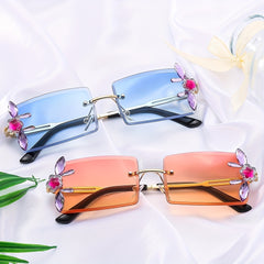 European American Diamond Rimless Sunglasses Multicolor Gradient Men's