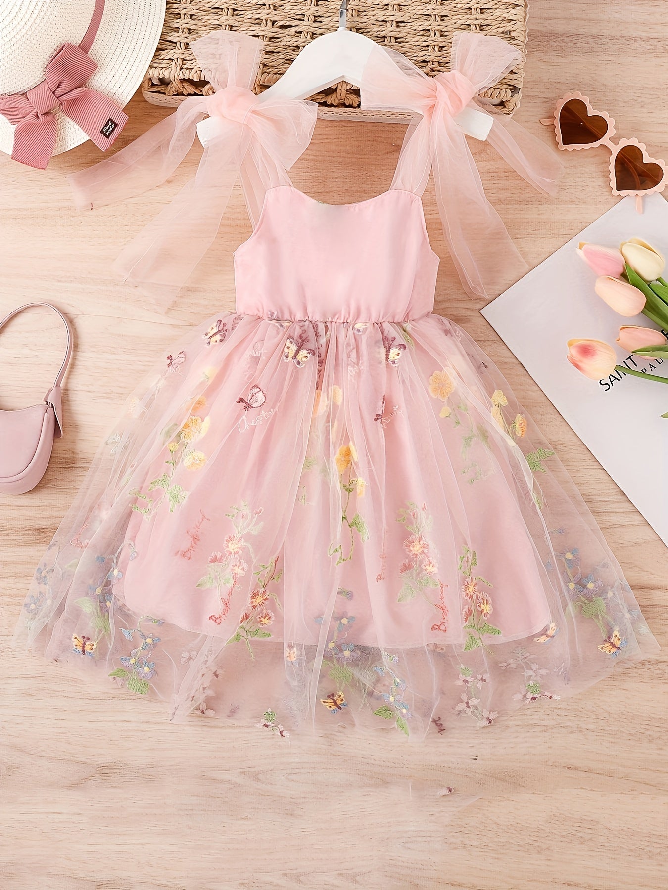 Baby Girls Butterfly Embroidery Mesh Cami Dress for Summer