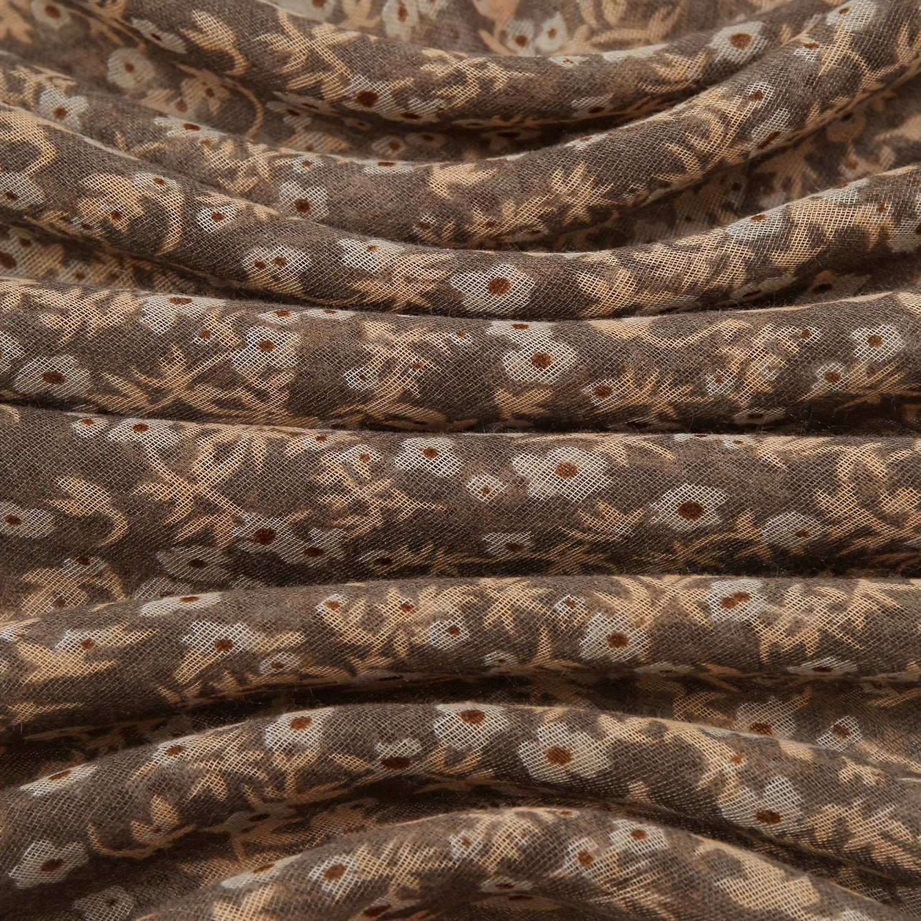 Floral Print Brown Scarf Vintage Casual Shawl Boho Solid