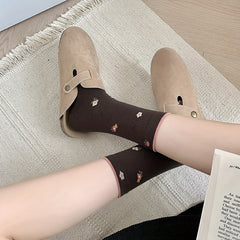 5 Pairs Floral Print Socks Mid Tube Women's Stockings