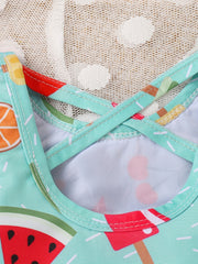 3pcs Watermelon Graphic Tank Top & Trunk & Cover Swimsuit Set