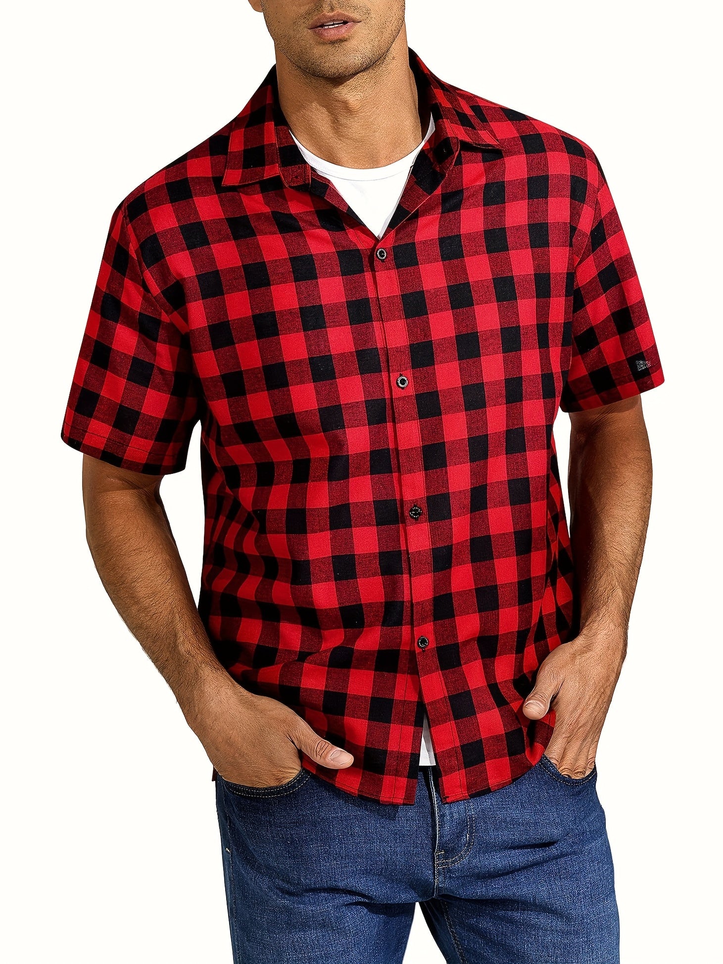 Men's Casual Plaid Short Sleeve Shirt