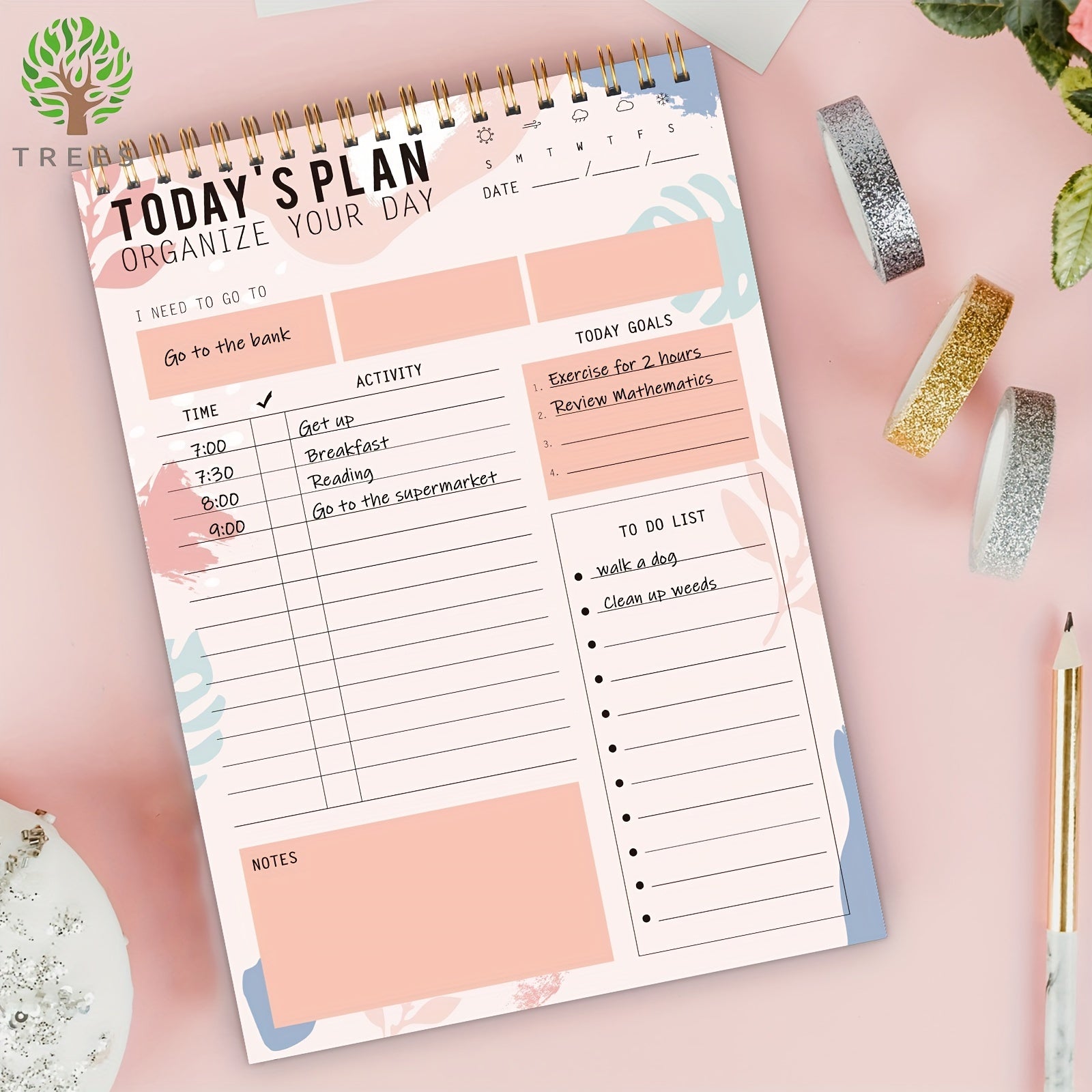 Trees Daily To Do List Planner Checklist Undated Daily Schedule Agenda