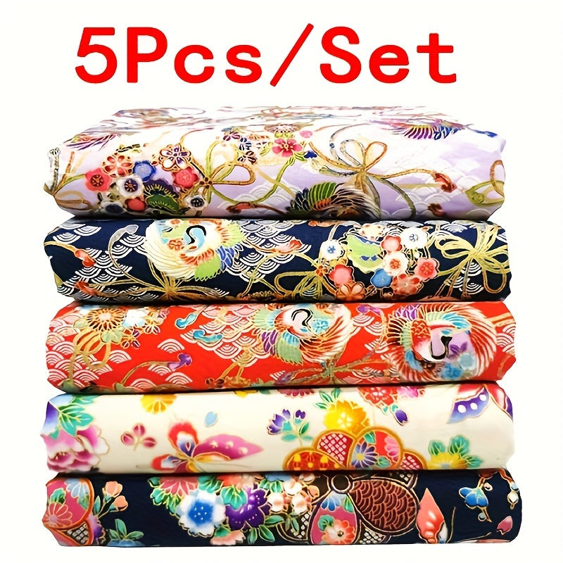 5pcs Japanese Style Fabric Squares Printed Cotton Wrapping Cloth Quilting