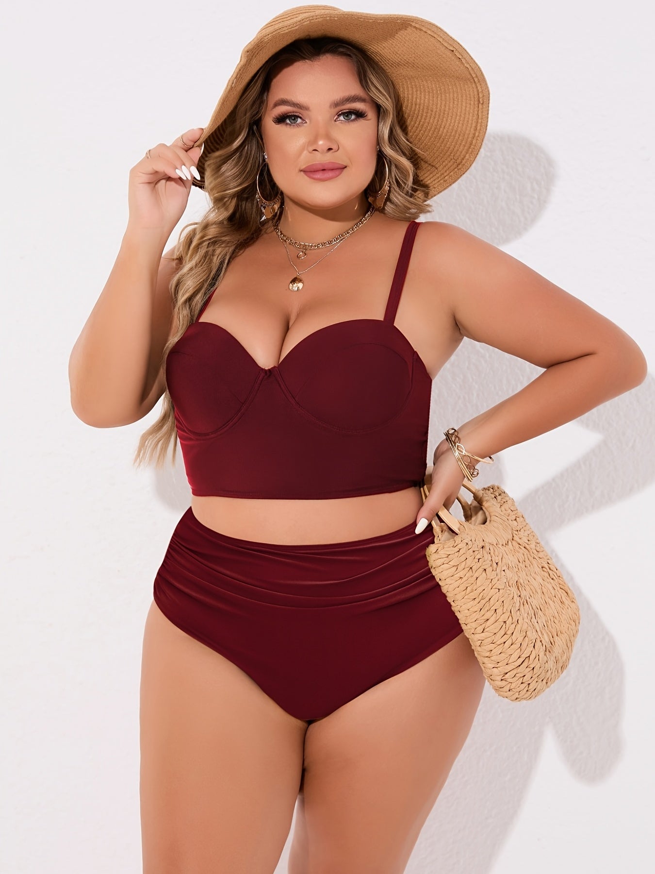 Solid Cami Top & Sunflower Print Pants Swimsuit Set