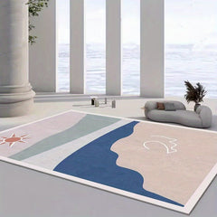 Abstract Area Rug for Living Room Modern TPR Base Soft Polyester Fiber Carpet