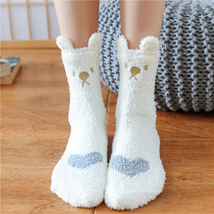 5 Pairs Heart Print Socks, Fuzzy Warm Women's Stockings