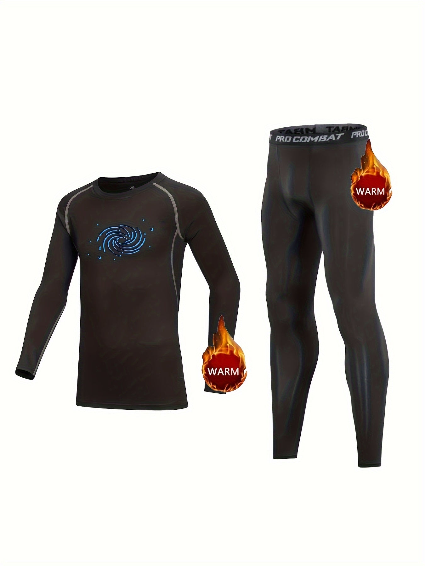 Kids Compression Fleece Sets Cartoon Pattern Pullover Elastic Waist Pants