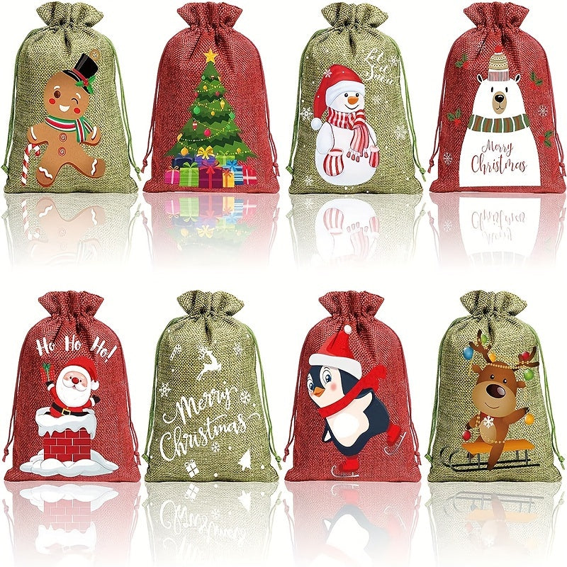 4pcs Burlap Christmas Bags 15 24 X 20 32 Cm Classic Style