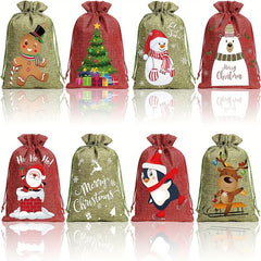 4pcs Burlap Christmas Bags 15 24 X 20 32 Cm Classic Style