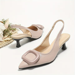 Women's Slingback Sandals Square Buckle Pointed Toe Slip On Low Heel