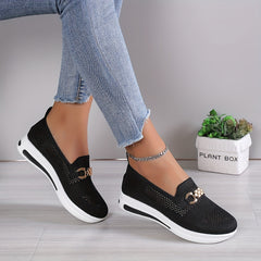 Women's Knit Wedge Shoes Breathable Slip On Casual Walking Shoes