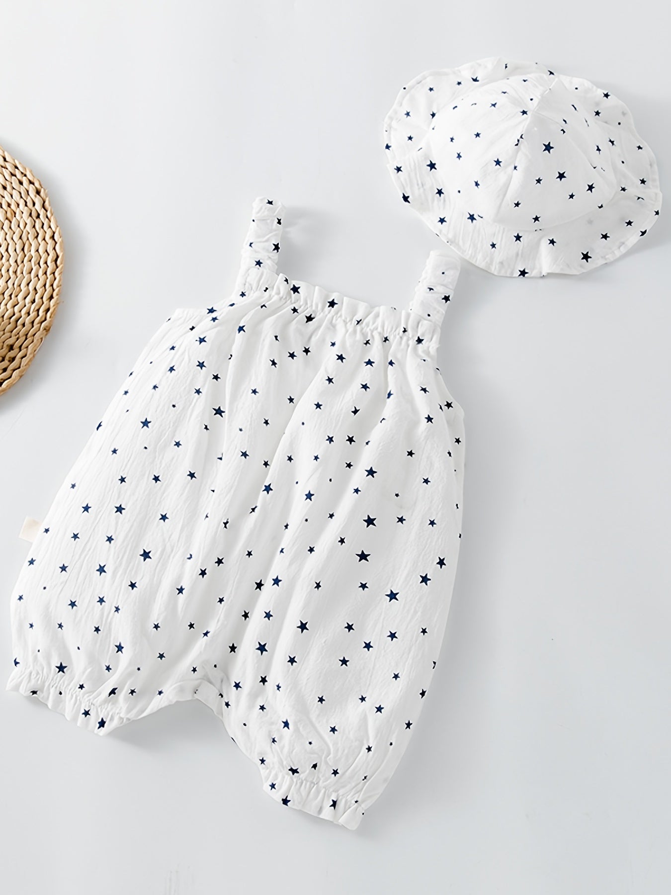 Baby Girls Star Print Suspender Pants & Hat Set