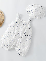 Baby Girls Star Print Suspender Pants & Hat Set