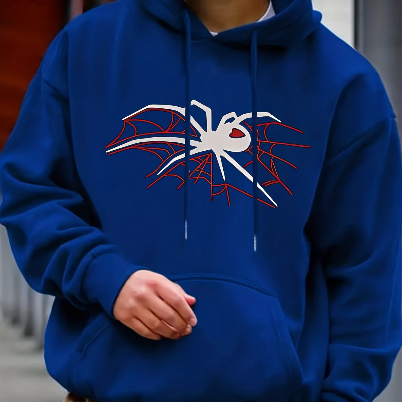 Men's Spider Web Print Hooded Sweatshirt Long Sleeve Drawstrings Hoodies