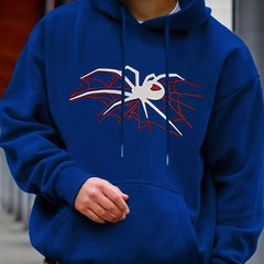 Men's Spider Web Print Hooded Sweatshirt Long Sleeve Drawstrings Hoodies