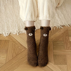 5 Pairs Women's Winter Fluffy Socks 3D Bear Fleece Sock