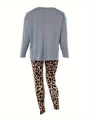 Casual Pajamas Set Women's Plus Leopard Heart Print
