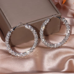 Full Rhinestone Hoop Earrings Silver Plated Jewelry Party Gift 1Pair