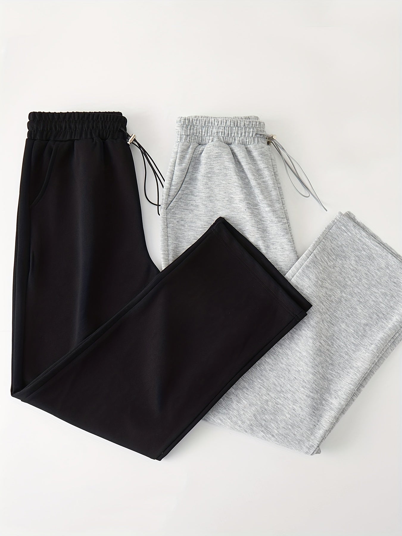 2pcs Straight Leg Sports Jogger Pants Elastic Waist