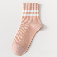 5 Pairs Striped Crew Socks Comfy & Breathable All Match Women's Stockings