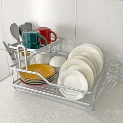 2-Tier Aluminum Dish Drying Rack with Utensil Holder