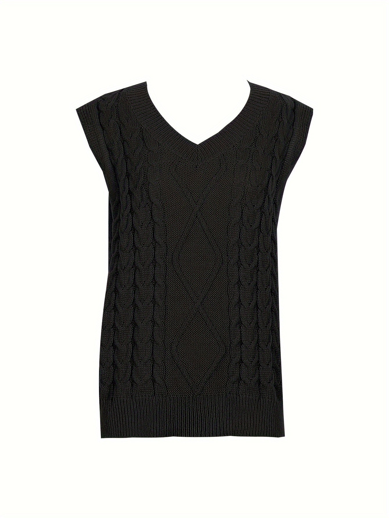 Preppy Sweater Vest Women's Plus Solid Argyle Knit V Neck Slight Stret