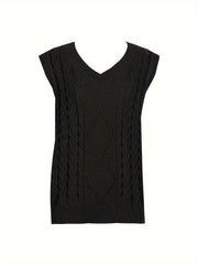 Preppy Sweater Vest Women's Plus Solid Argyle Knit V Neck Slight Stret