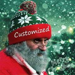 Personalized Christmas Knit Beanie Hat with Snowflake & Tree Embroidery