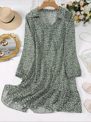 Floral Print V Neck Long Sleeve Dress Plus Size