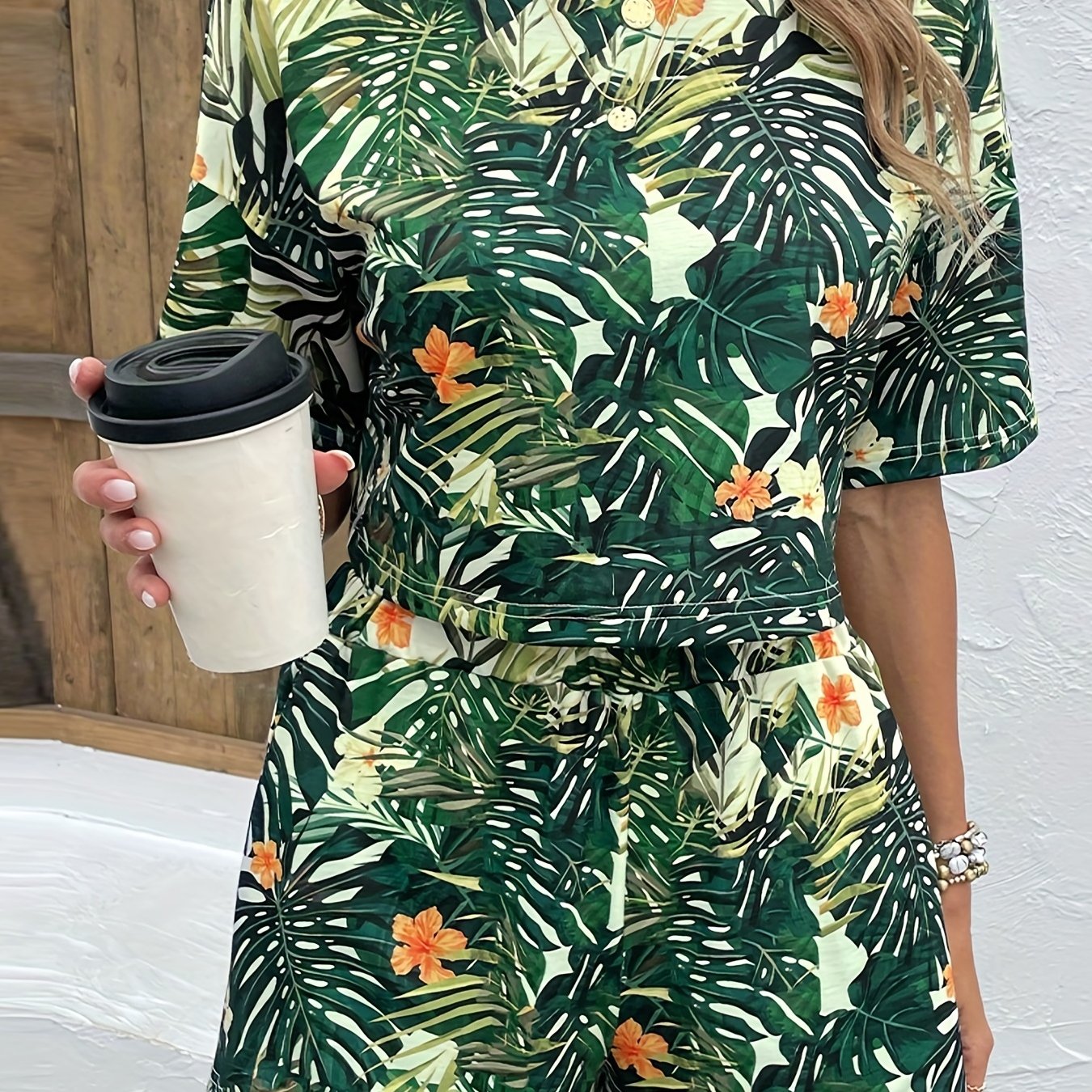 Paisley Print Two Piece Set Short Sleeve T shirt & Elastic Shorts Outfit