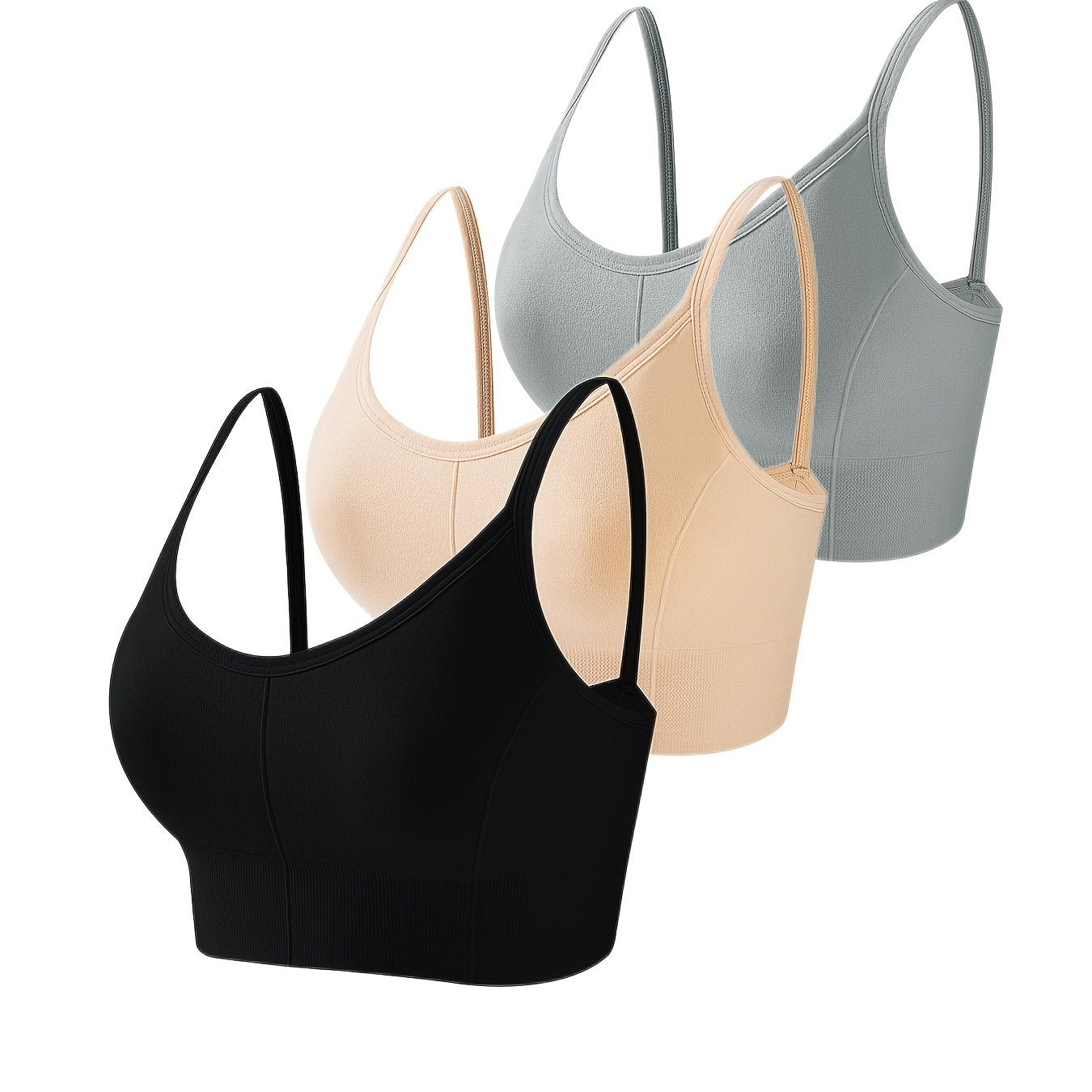 3pcs Solid Cami Crop Tops Crew Neck Women's Lingerie