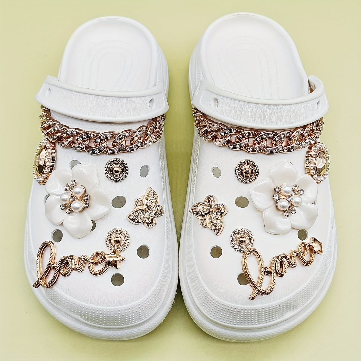 Pearl Camellia Rhinestone Chain Shoe Accessories