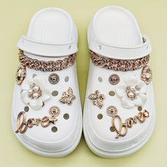 Pearl Camellia Rhinestone Chain Shoe Accessories