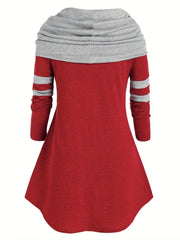 Colorblock Button Decor Hooded Knit Top