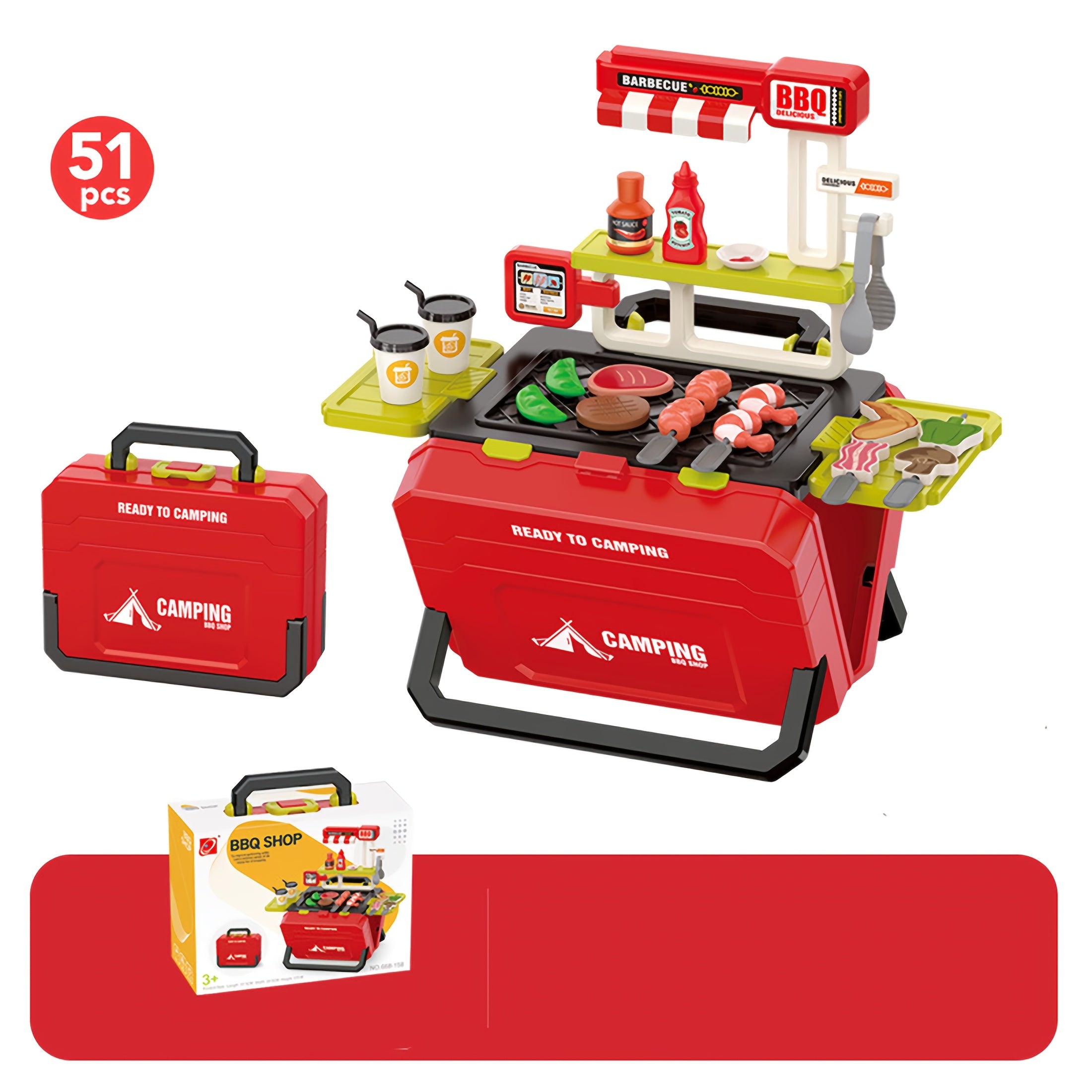 Kids BBQ Grill Set Play Food Toys with Hanging Barbecue Rack