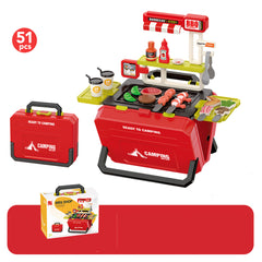 Kids BBQ Grill Set Play Food Toys with Hanging Barbecue Rack