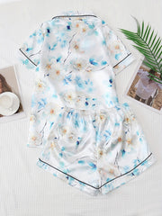 Flower Print Pajamas Set Short Sleeve Buttons Top And Shorts Pj Set
