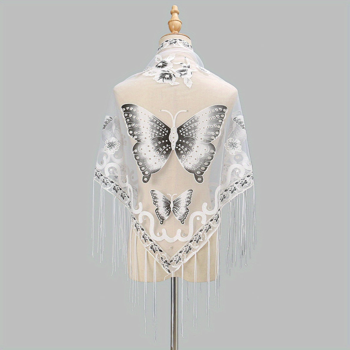 Tassel Butterfly Print Shawl Triangular Scarf for Women