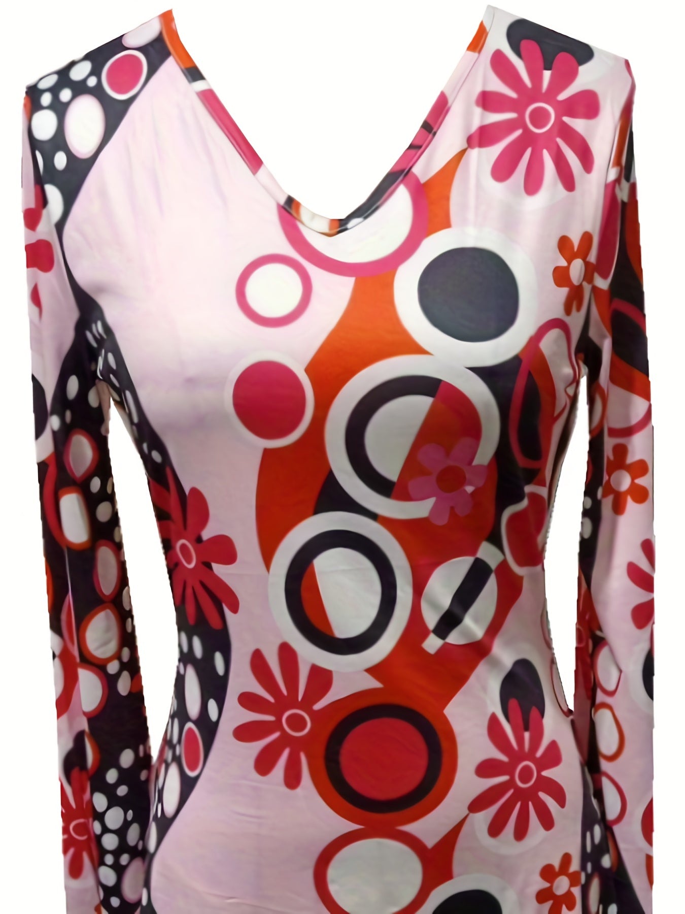 Floral Print Mini Dress V Neck Long Sleeve Casual Dress