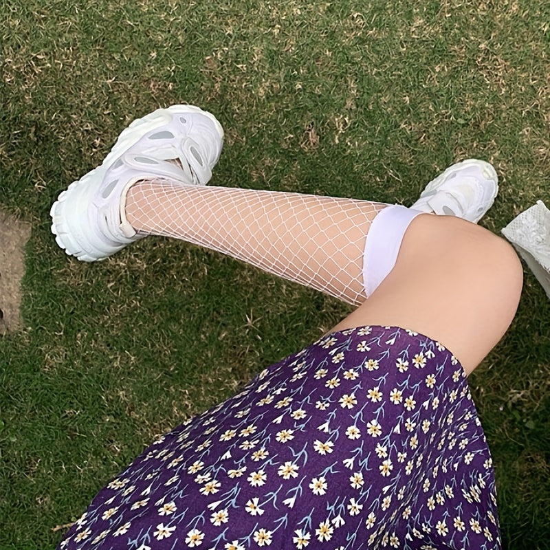 Fishnet Calf Socks Cut Out Knee High Socks Women's Stockings